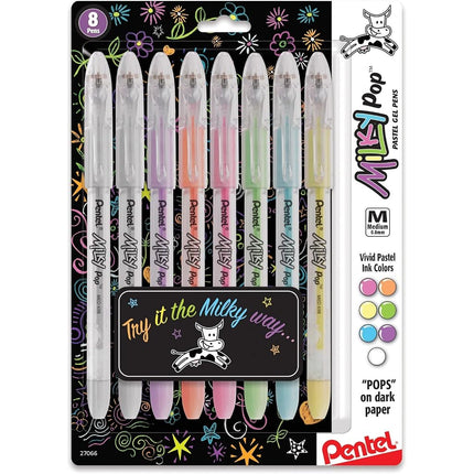 Pentel Milky Pop Pastel Gel Pen, 0.8mm Medium Line, Assorted Colors, Pack of 8 (K98BP8M)