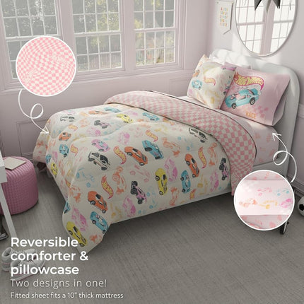 Hot Wheels Girls Kids Bedding Super Soft Comforter and Sheet Set with Sham, 5 Piece Twin Size, (Officially Licensed Product) by Franco