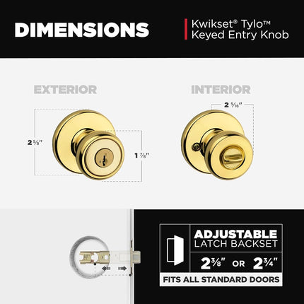 Kwikset 94002-868 Tylo Keyed Entry Knob with Smartkey Security in Polished Brass