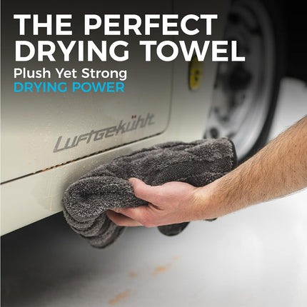 The Rag Company - The Gauntlet Drying Towel - 70/30 Blend Korean Microfiber, Designed to Dry Vehicles Faster Without Scratching Paint or Glass, 900gsm, 15in x 24in, Ice Grey/Grey, 2 Pack