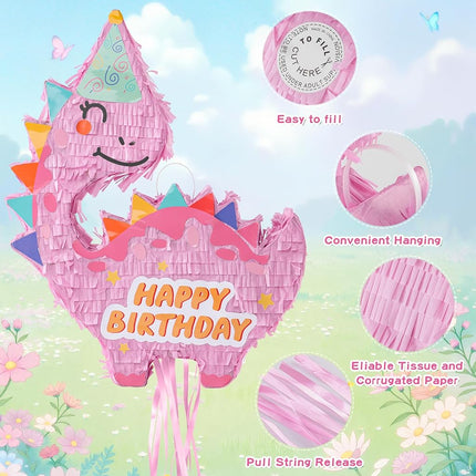 VinTS Dinosaur Piñata, Dino Piñata with Blindfold Bat for Party,Pink