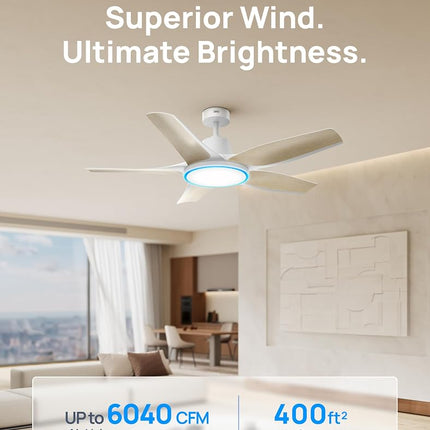 DREO Smart Ceiling Fans with Lights, Low Profile Ceiling Fan with Alexa/App, 52'' Dimmable Lighting & Color Tuning, RGB Ambient Light for Living Room, Game Room, Easy Installation, Quiet, Black
