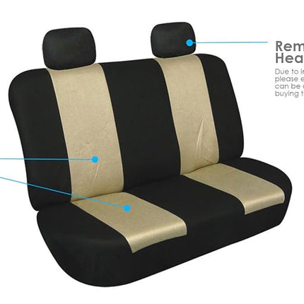 FH Group Fabric Fish Net Stitching Seat Covers W. 2 Rear Headrests and Solid Bench