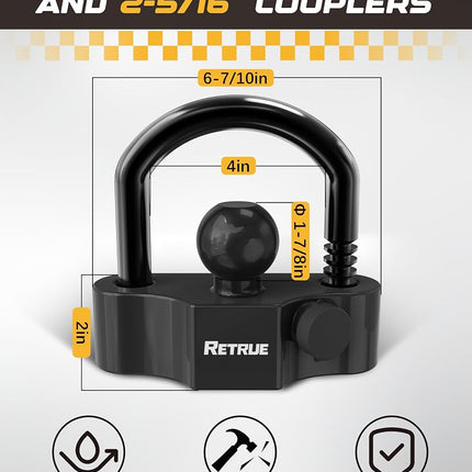 RETRUE Universal Coupler Lock Trailer Locks Ball Hitch Trailer Hitch Lock Adjustable Security Heavy-Duty Steel Fits 1-7/8 Inch, 2 Inch, 2-5/16 Inch Couplers Black