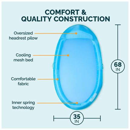 Fauteuil de piscine flottant SwimWays Spring Float Premium Hammock, gonflable, pour adultes (à partir de 15 ans), gonflage rapide, couleur bleu ciel