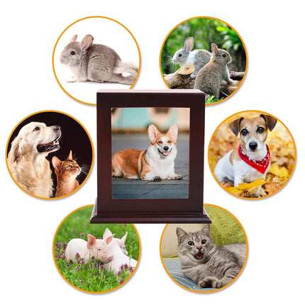 BRKURLEG Dog Urns for Ashes, Wood Pet Urn with Photo Frame, Pets Ashes Box Cremation for Cat Dog, Memorial Box for Dogs, Animal Wood Urn, Suitable for Most Pets
