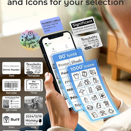 Phomemo M110 Label Printer Machine - Desktop Thermal Label Printer, Bluetooth Labeling Machine for Phone & Tablet, Mini Sticker Printer for Shipping, Address, Clothes, Barcode, Retail (Black)