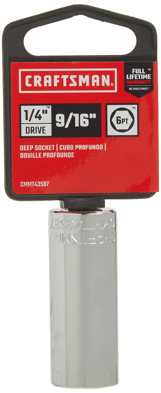 CRAFTSMAN Deep Socket, SAE, 1/4-Inch Drive, 9/16-Inch, 6-Point (CMMT43587),Full Polish