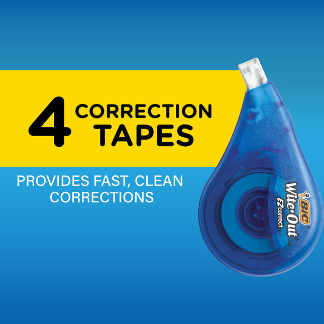 BIC WOTAPP418 EZ Correct Wite-Out Correction Tape, Multi-Colour