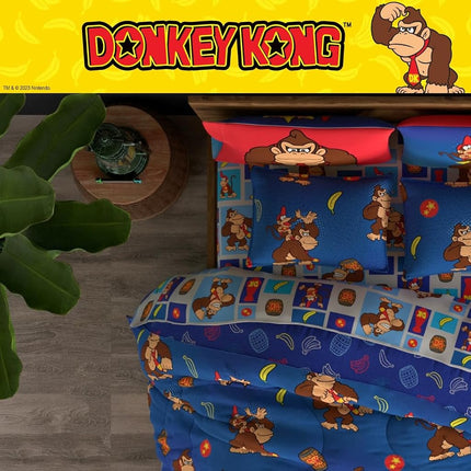 Franco Collectibles Nintendo Donkey Kong Gaming Bedding 7 Piece Super Soft Reversible Comforter and Sheet Set with Sham, Full, (Officially Licensed Product)
