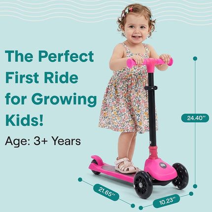 SereneLife Kids Scooter for Ages 3–7 – 3 Wheel Kick Scooter with Seat Option, Light-Up LED Wheels, Lean-to-Steer, Foldable, Adjustable Height, 50 kg Capacity, Pink