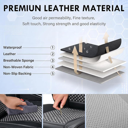 Coverado Leather Seat Covers for Car, Waterproof Car Seat Covers Full Set, 2 in 1 Conversions Car Seat Cover Protector Car Accessories Universal Fit for Most Cars SUVs and Trucks（Black&Gray