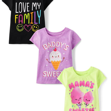 The Children's Place Baby Girls' and Toddler Family,mom,dad,Sibling Short Sleeve Graphic T-Shirts,multipacks, Love My Family 3-Pack, 2T