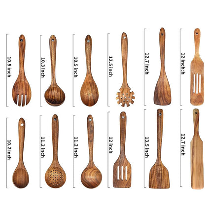 Wooden Spoons for Cooking,12 Pack Wooden Utensils for Cooking Wooden Kitchen Utensils Set Wooden Cooking Utensils Natural Teak Wooden Spatulas for Cooking (12Pcs)