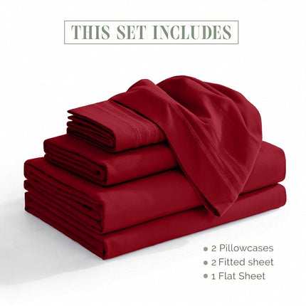 Elegant Comfort Luxurious 1500 Premium Hotel Quality Microfiber Three Line Embroidered Softest 5-Piece Bed Sheet Set, Wrinkle and Fade Resistant, Split King, Burgundy