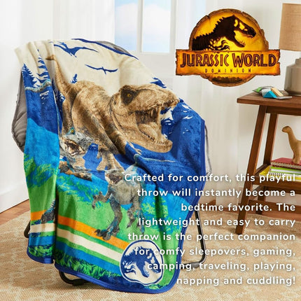 Manta de seda supersuave Jurassic World Dominion Rexy T-Rex de Franco para niños, 101,6 cm x 127 cm (producto con licencia oficial)