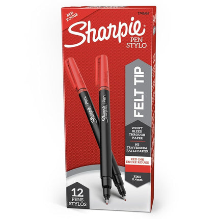 Sharpie Pens, Felt Tip, Fine Point (0.4 mm), Red, 