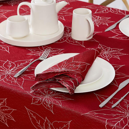 Laura Ashley Raised Embroidered Tablecloth, 60" x 144", Poinsettia Red