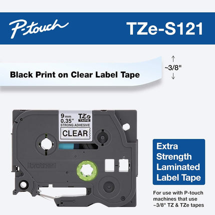 Cinta de etiquetas, rotuladoras P-Touch, laminada, resistencia X, 3/8" An., negro/transparente BRTTZS121