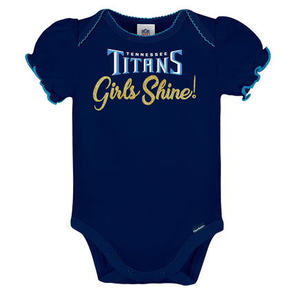 Gerber NFL Tennessee Titans 3 Pack Short Sleeve Bodysuit, Blue/White/Pink Tennessee Titans, 18 Months