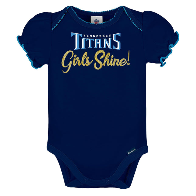 Gerber NFL Tennessee Titans 3 Pack Short Sleeve Bodysuit, Blue/White/Pink Tennessee Titans, 18 Months