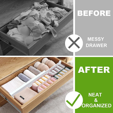 ANTOWIN Bamboo Drawer Dividers, Drawer Separators Splitter,17-22 inches Long Adjustable Spring-loaded Organizer for Large Utensil, Clothes, Tools Drawers, 6 Pack Dividers + 4 Pack Baffle (White)