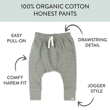 HonestBaby Honest Pants Joggers Pull on 100% Organic Cotton for Infant Baby and Toddler, Boys, Girls, Unisex, Mini Stripe Khaki, 0-3 Months