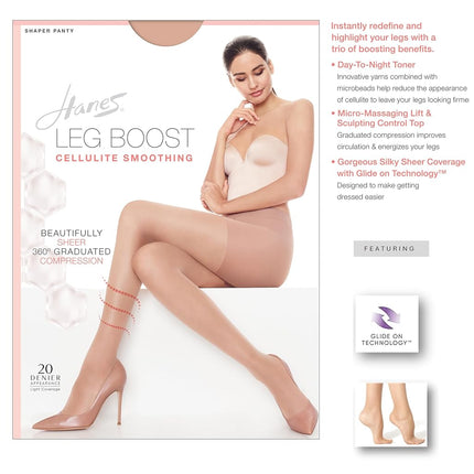 Hanes Leg Boost Women's Support Tights for Cellulite Smoothing and All-Day Wear, Shaper Panty, Sheer Toe, Jet, E-F