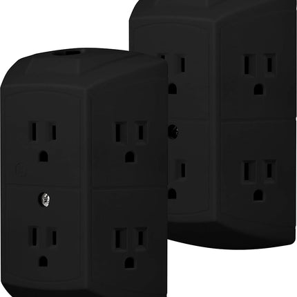 GE 6-Outlet Extender, Grounded Wall Tap, Reset Button, Circuit Breaker, Adapter Spaced Outlets, 3-Prong, Quick and Easy Install, UL Listed, White, 56575