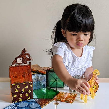 Magna-Tiles Safari Animals 25-Piece Set - 3D magnetic building tiles, Clear Colors