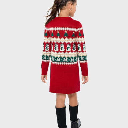 The Children's Place Girls' Long Sleeve Sweater Dress, Red Fairisle, XX-Large
