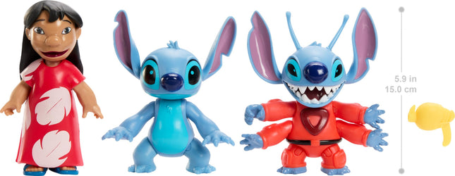 Mattel Disney Lilo y Stitch Finding Ohana Pack de 3 figuras Storytellers, Experimento 626, Lilo y Stitch, juguetes articulados de la película