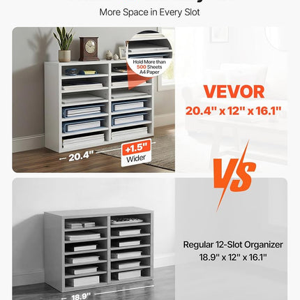 VEVOR Literature Organizers, 12 Compartments Office Mailbox with Adjustable Shelves, Wood Literature Sorter 51.8 x 30.5 x 40.9 cm for Office, Home, Classroom, Mailrooms Organization, White