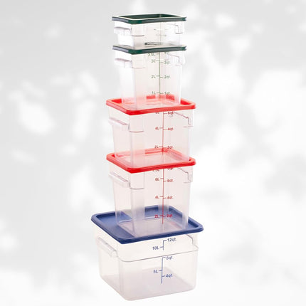 FSE Square Food Storage Container with Red Lid, 6 Quart, Polycarbonate, Reusable, Clear, NSF