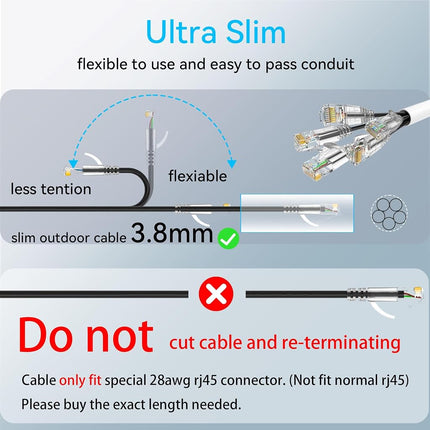 Cat6a Ethernet Cable Slim 150ft Outdoor&Indoor, 28AWG Pure Copper Cat6 Internet Cable for Waterproof & Direct Burial, Flexible Cat6 Ethernet Cable 10G 550MHZ, Cat 6 Network cable for Indoor Black