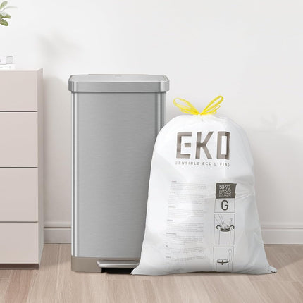 EKO Easy-Dispense Roll of 60 Count Extra-Strong Drawstring Kitchen Trash Bags - 21 Gallon Garbage Bags (79.5L) 1 Pack, Code G