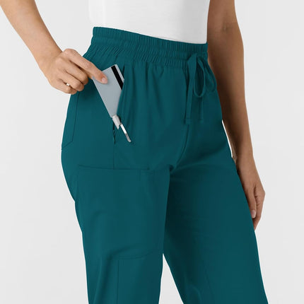 WonderWink Women's Stovepipe High-Low Hem Scrub Pant, Caribbean Blue, Large Petite