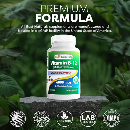 Best Naturals Vitamin B-12 as Methylcobalamin (Methyl B12), 6000 mcg 60 Sublingual Tablets (60 Count (Pack of 3))