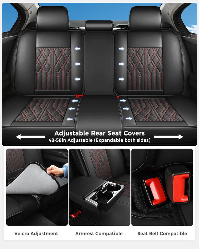 Huidasource Housses de Siège Arrière en Cuir, Housses de Siège de Banquette Arrière Fendue Imperméables, Protège-Coussins de Siège de Voiture Universels pour la Plupart des Voitures Berlines VUS Pick-up (Siège Arrière/Noir&Rouge)