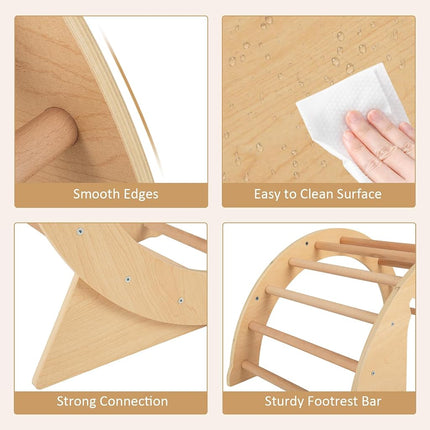 INFANS Wooden Arch Climber Rocker with Soft Cushion, 6 in 1 Montessori Climbing Toys for Toddlers, Waldorf Indoor Table Baby Children Ladder Gym Learning Playset Kids Boys Girls (Natural)