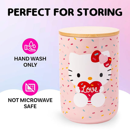 Silver Buffalo Sanrio Hello Kitty Holding Love Heart Ceramic Cookie Snack Candy Jar with Airtight Bamboo Lid (Small)