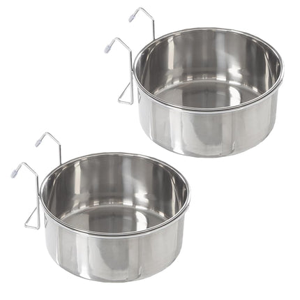 Set of 2 Stainless-Steel Dog Bowls - Cage, Kennel, and Crate Hanging Pet Bowls for Food and Water - 50.4oz Each and Dishwasher Safe by PETMAKER