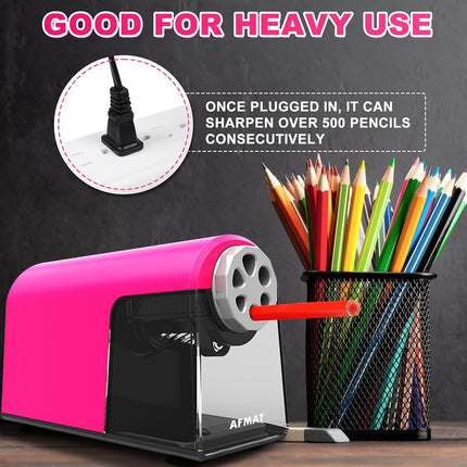Heavy Duty Electric Pencil Sharpener, 6 Holes, Auto Stop AFMAT Pencil Sharpener for School, Classroom for 6-11mm Pencils, 7000 Sharpening Times, Pink