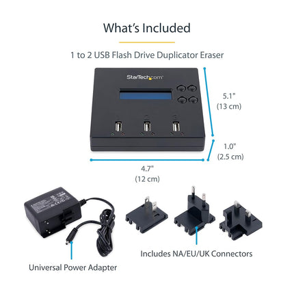 StarTech 1:2 Standalone USB Flash Drive Duplicator Eraser, 1.5GB/min, LCD