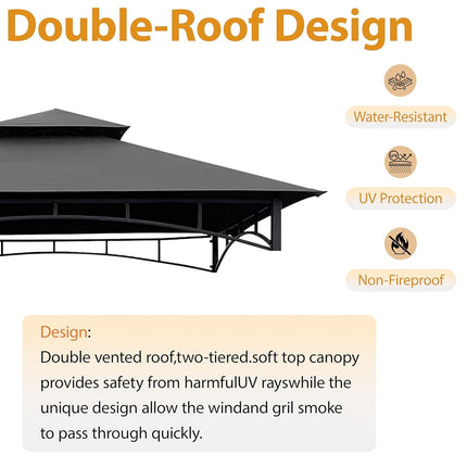 CoastShade 8 x 5 Grill BBQ Gazebo Double Tiered Replacement Canopy Roof Outdoor Barbecue Gazebo Tent Roof Top,Gray