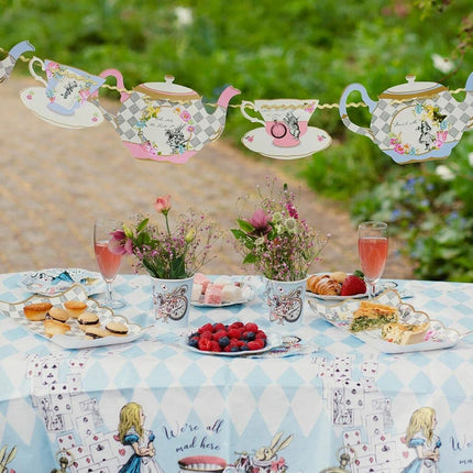 Talking Tables Blue Alice in Wonderland Paper Table Cover | Disposable Tablecloth, Home Recyclable | Supplies for Mad Hatter Tea Party, Birthday, Mother's Day, Baby Shower, BLUE,180 x 120 cm