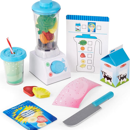 Juego de batidora para hacer batidos Melissa & Doug – Kit de juego de simulación de madera de 22 piezas con frutas, verduras y batidora – Juguete de cocina interactivo para niños a partir de 3 años