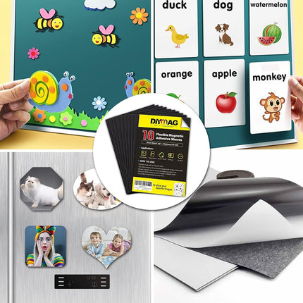 DIYMAG Magnetic Adhesive Sheets, |4" x 6"|, 10 Pack，Cuttable Magnetic Sheets，Flexible Magnet Sheets with Adhesive for Crafts, Photos and Die Storage, Easy Peel and Stick