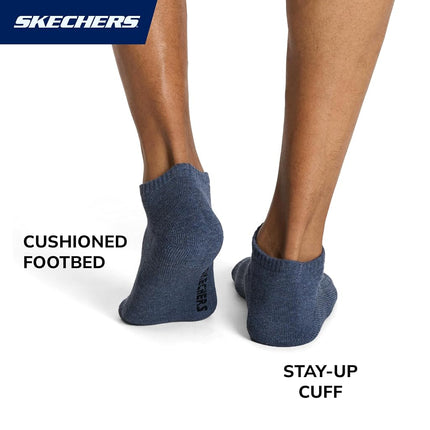 Skechers Men's 10-pack Half Terry Classic Low Cut Socks, Comfort-fit & Cushioned Footbed, White/Steel Grey/Dark Denim, 9-13 UK