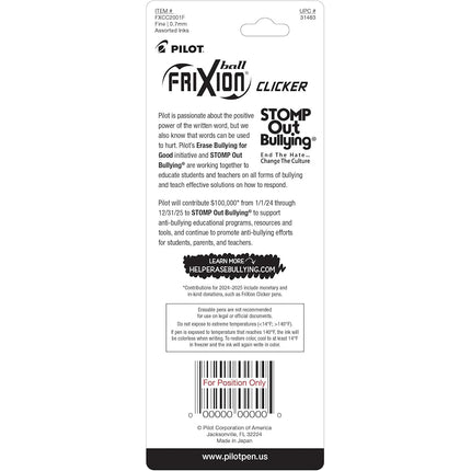 Pilot FriXion Clicker Retractable Erasable Fine Point Gel Pen, Assorted Color Inks (Pack of 2)